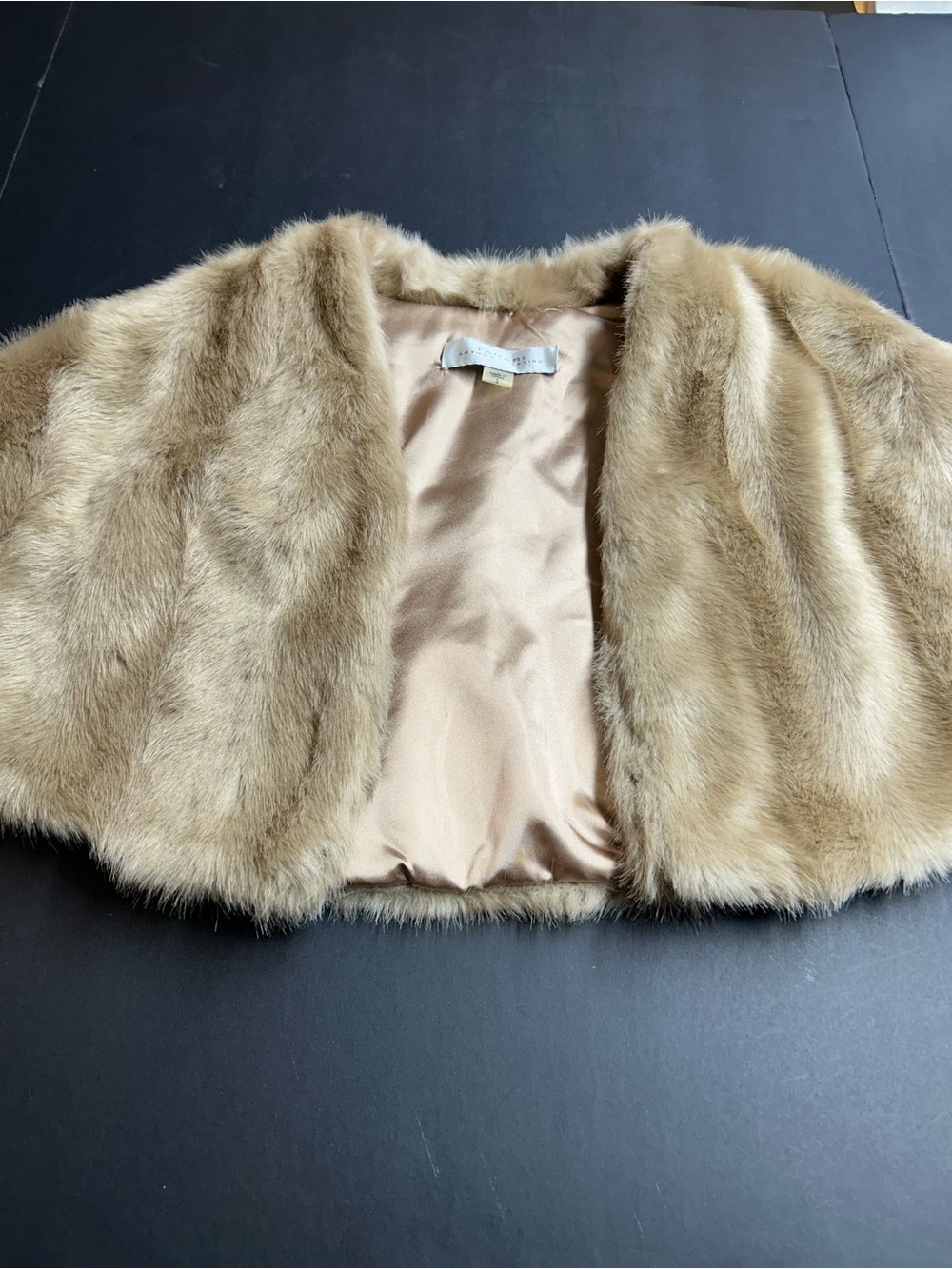 Tahari Arthur S Levine Faux Fur Cropped Bolero Wrap-Golden beige
